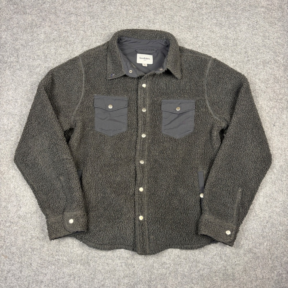 Goodfellow & Co Mens Gray Sherpa Fleece Shirt Jacket Size M Snap Front Shacket